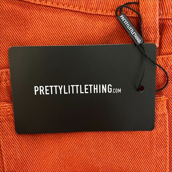 Pretty Little Thing Rust Split Hem High Rise Jeans in Rust Size 00 Petite - Picture 8 of 11